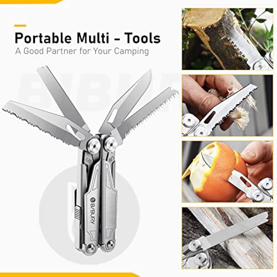 BIBURY Multitools, Upgraded Multi Tool Foldable Pliers, Stainless Steel Multitools with Nylon Pouch, Ideal for Camping, Outdoor, Repairing, Hiking - Gift for Dad Men