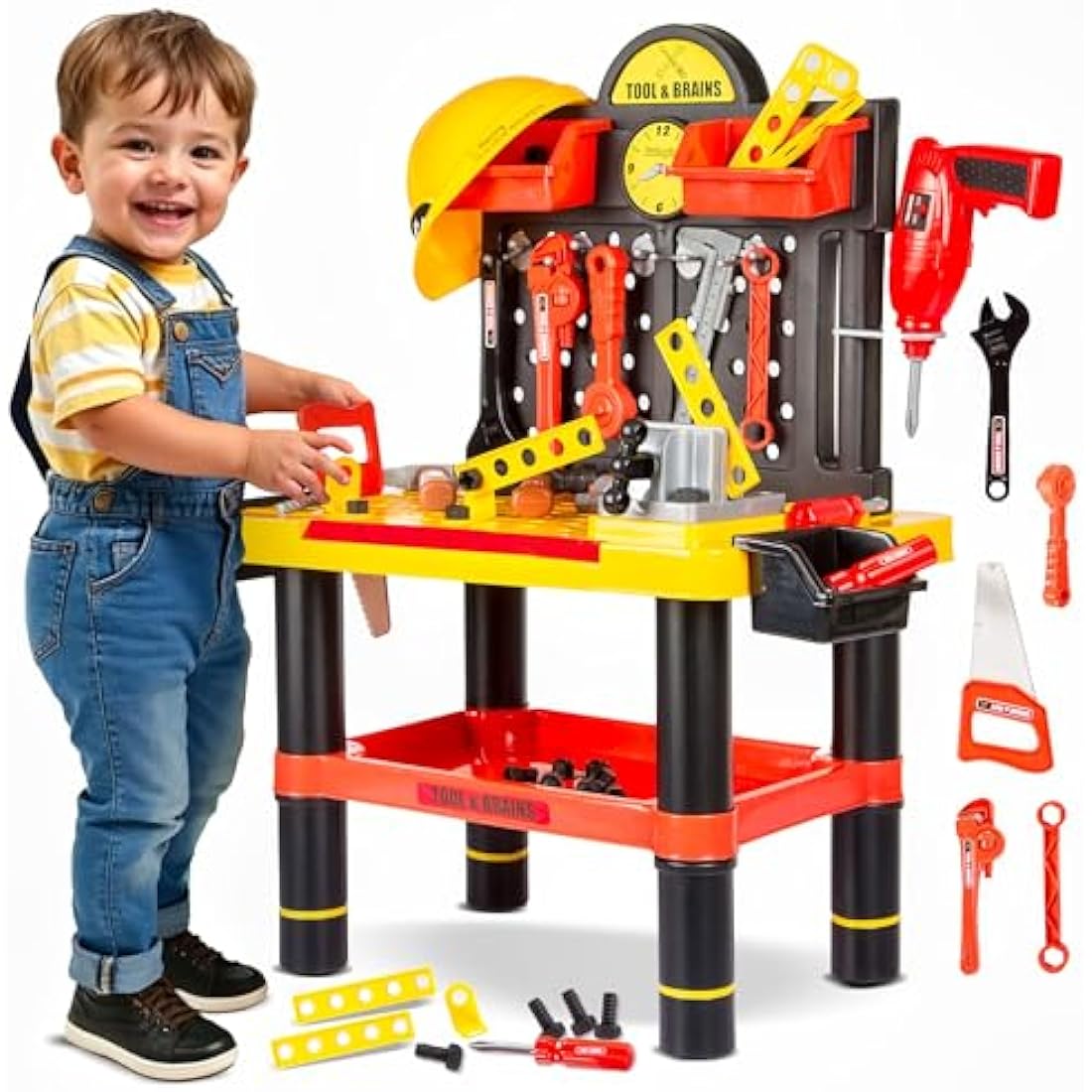 Kinderplay Kids Tool Bench | Kids Workbench - 50 pcs Kids Tool Set | Toll Bench for Toddlers| Kids Tool Box with Drill and Helmet | Kids Tool Kit "Tools&Brains”, KP2646