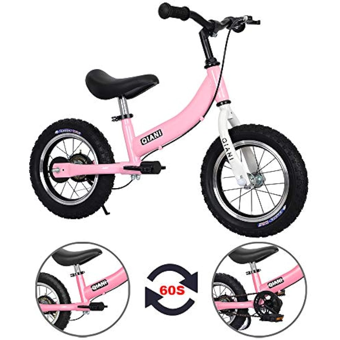 Qiani Balance Bike 2 in 1 for Toddlers,Kids 2 3 4 5 6 7 Years Old,Balance to Pedals Bike,12 14 16 inch Kids Bike,with Pedal kit,Stabilisers,Brakes