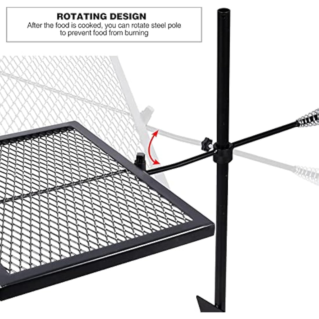 REDCAMP Swivel Campfire Grill Heavy Duty Steel Grate, Over Fire Camp Grill with Carrying Bag for Outdoor Open Flame Cooking (Black)