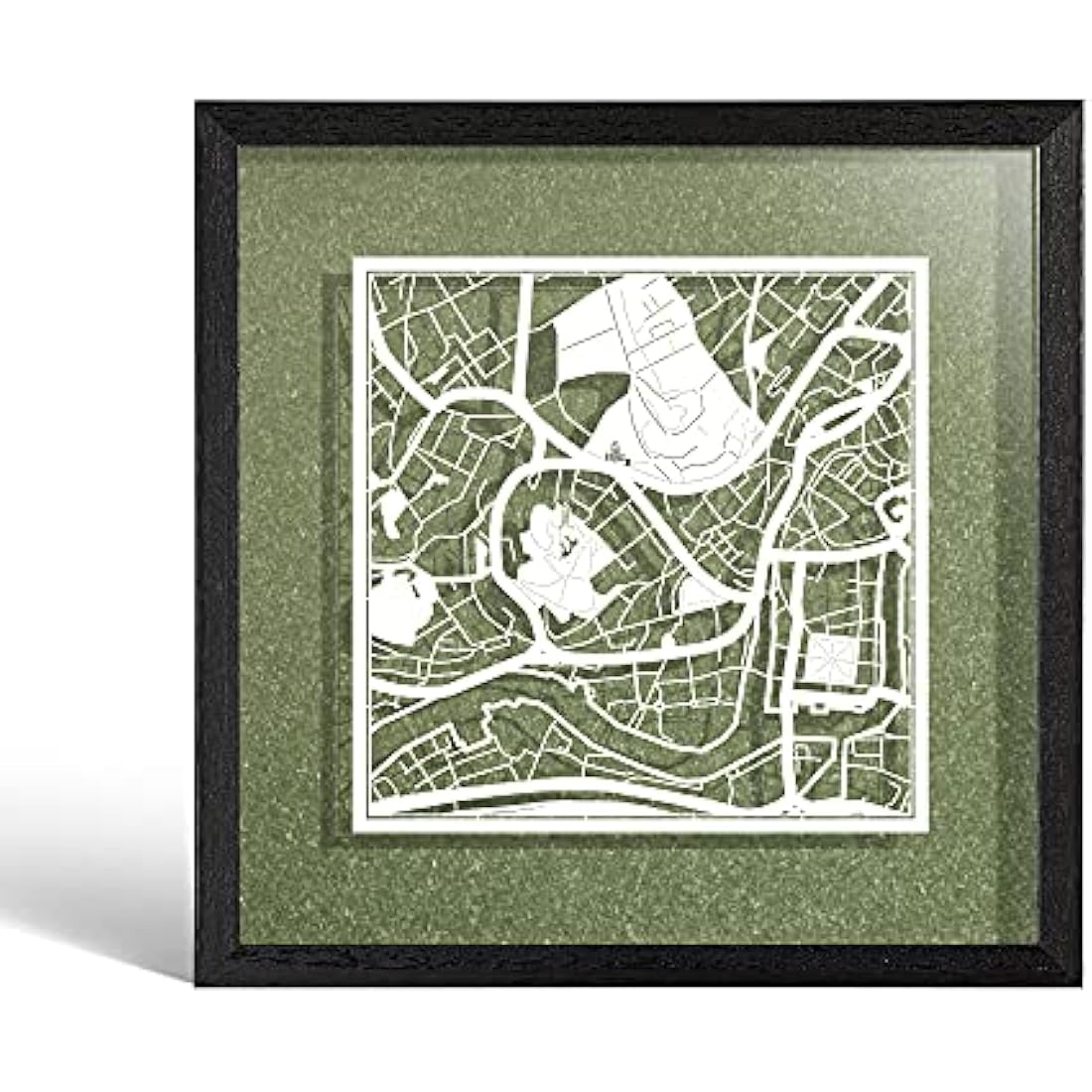 O3 DESIGN STUDIO Bristol Paper Cut Map framed, White map, Black frame, 23x23 cm, Gift Boxed, 4 background color, self-changing, Paper Art