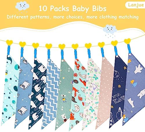 Baby Bandana Dribble Bibs, 10-Pack Cotton Baby Feeding Bibs Super Absorbent Drool Bibs with Adjustable Snaps for 0-36 Months Newborn and Toddlers