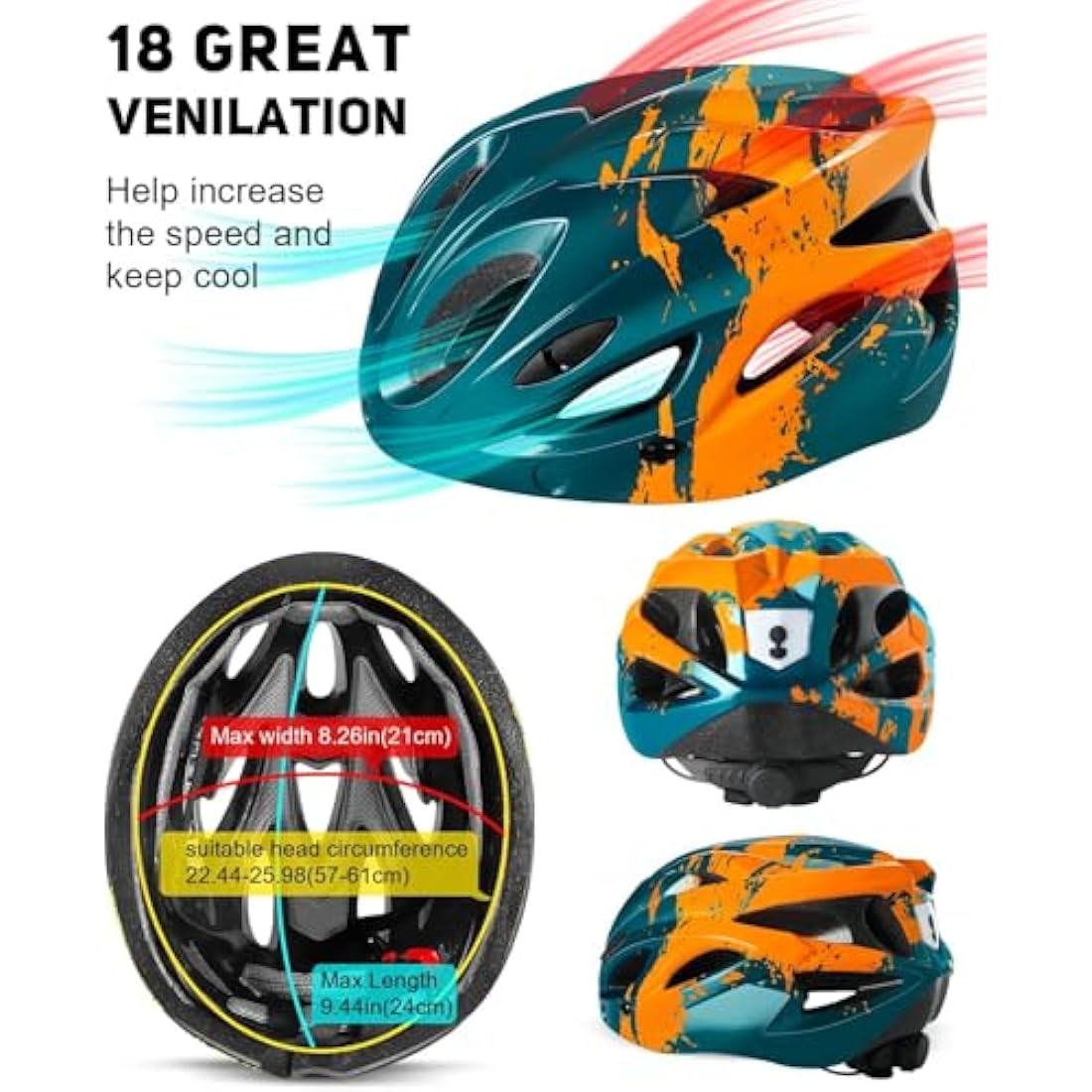 RaMokey Bike Helmet for Men and Women, Lightweight Cycle Helmet with LED Light Magnetic Goggle Sun Visor, Mountain & Road Bicycle Helmets for Adult Cycling Adjustable Size 57-62cm