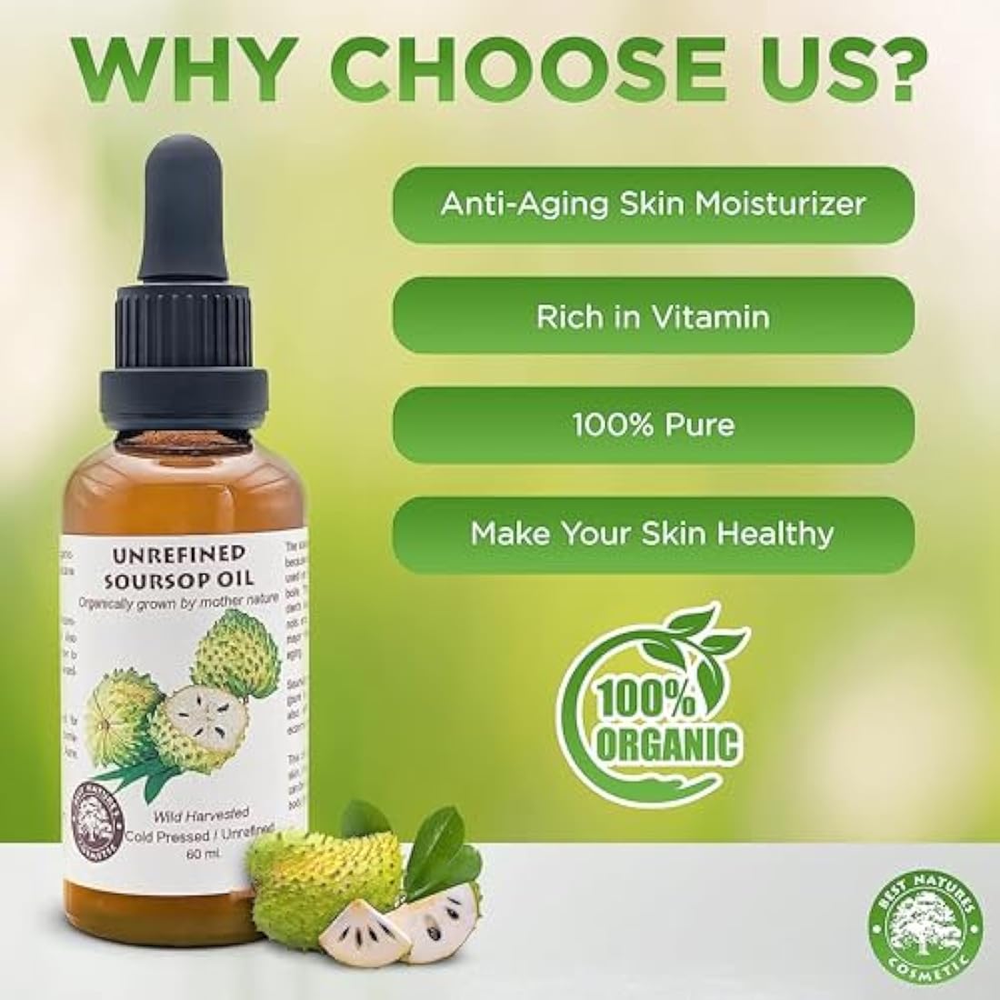 Virgin Organic Soursop Oil (Graviola/Guanabana) – Cold Pressed, Unrefined, Undiluted, 4 fl oz 120ml | Skin & Hair Care