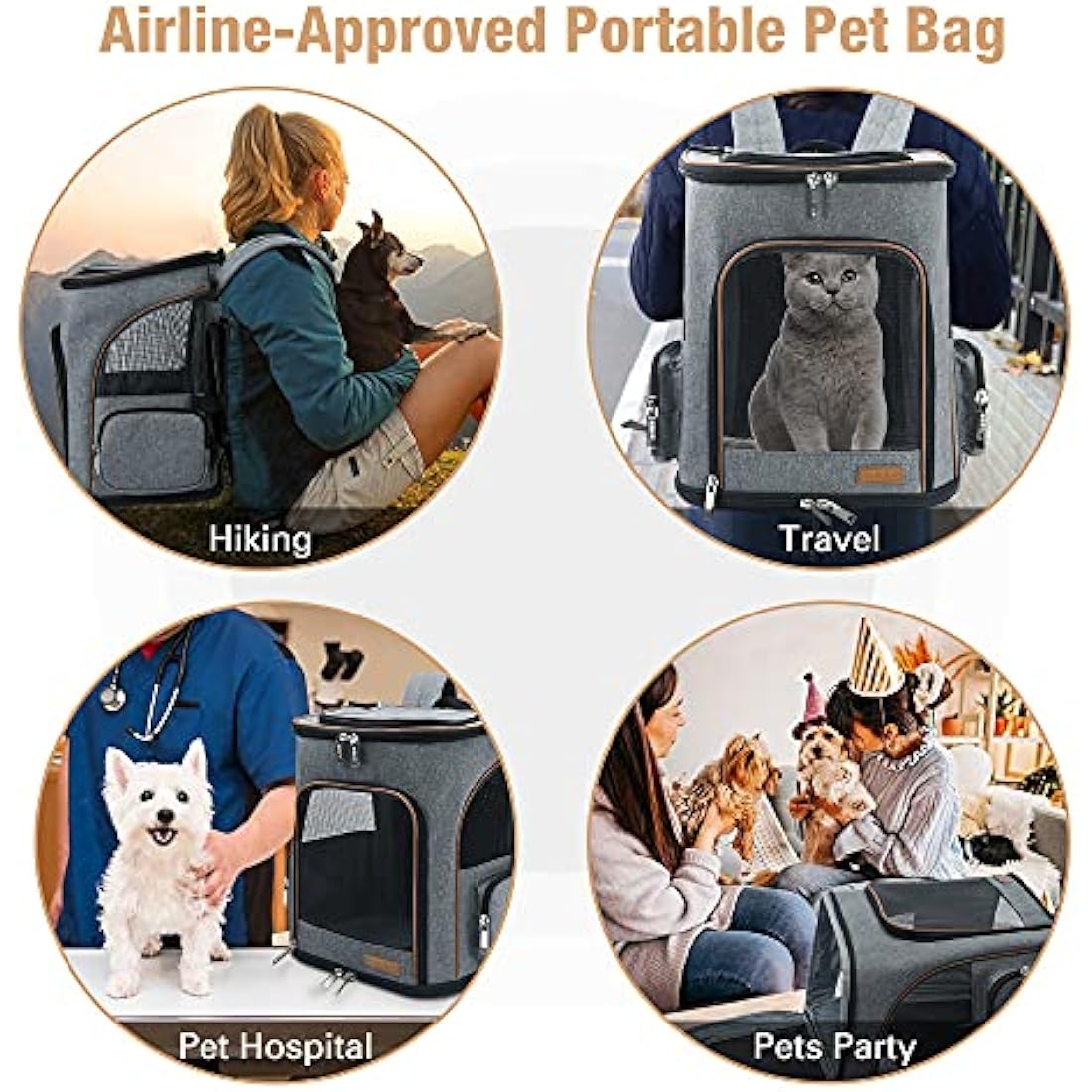 Lekereise Cat Backpack Expandable Pet Carrier Backpack for Small Cats and Dogs, Airline-Approved Foldable Dog Carrier Backpack with Inner Safety Leash, Grey