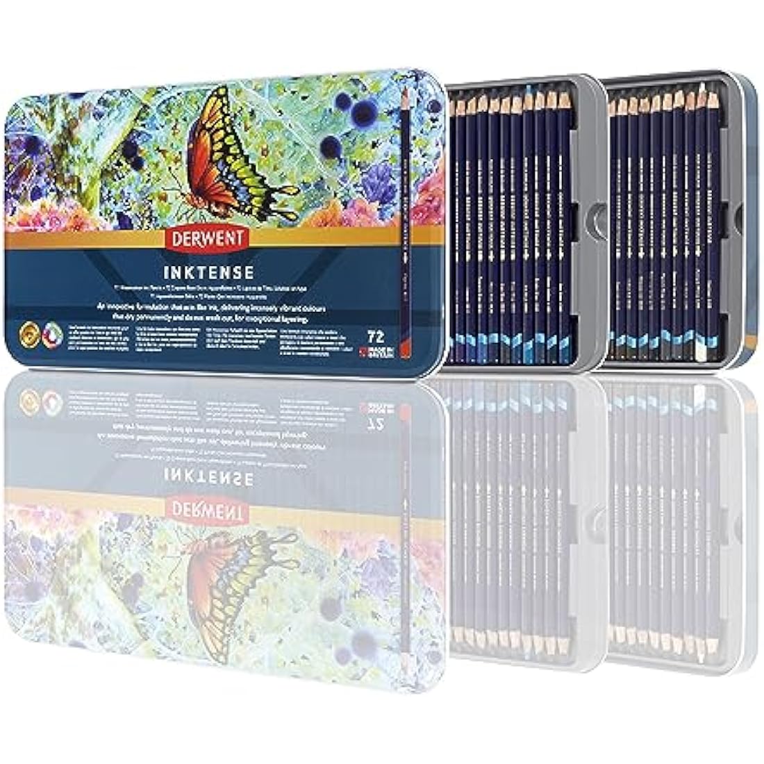 Derwent Inktense Permanent Watercolour Pencils, Set of 72 in 2 Layer Tin, 4mm Premium Core, Water-Soluble, Ideal for Colouring, Painting and Crafting, Professional Quality (2301843)