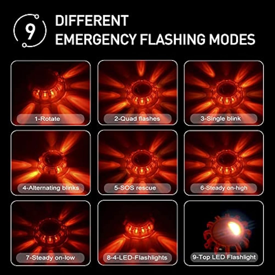 Kitgo 3 Pack LED Road Flares Flashlight Emergency Safety Warning Light Kit for Car Truck RV Vehicles Boat with Magnetic Base & Hook