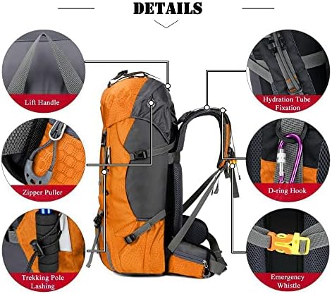 Bseash 60L Waterproof Hiking Camping Backpack with Rain Cover, Lightweight Outdoor Sport Travel Daypack Rucksack for Climbing Skiing