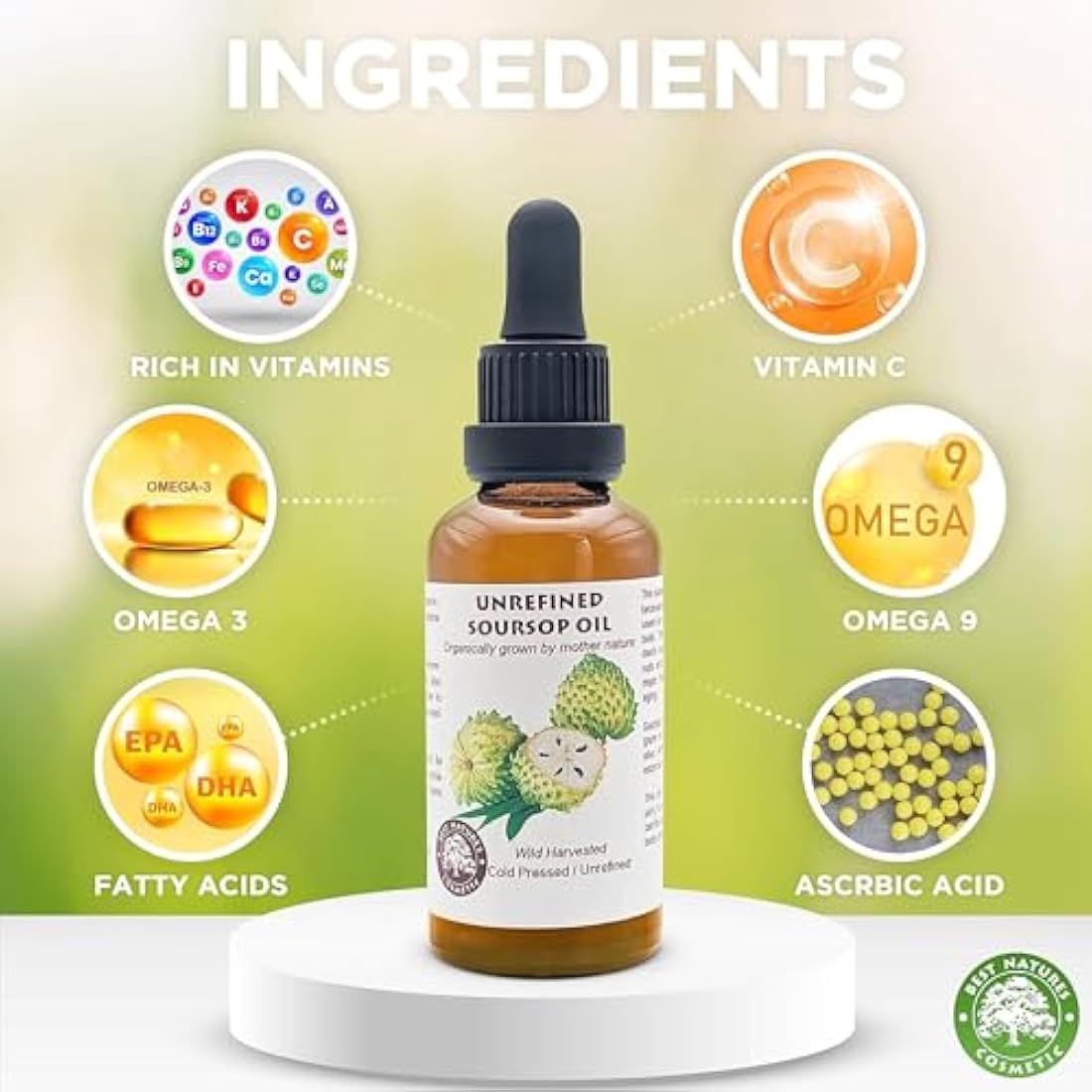 Virgin Organic Soursop Oil (Graviola/Guanabana) – Cold Pressed, Unrefined, Undiluted, 4 fl oz 120ml | Skin & Hair Care