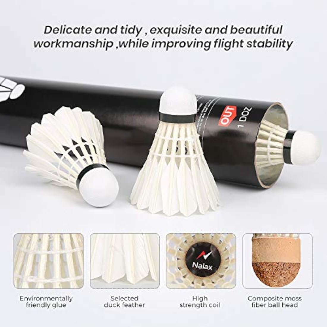 Nalax Badminton Birdie,12-Pack Professional Duck Feather Badminton Shuttlecocks Feather Ball With Great Durability Stability and Balance,Suitable for Professional Training Or Family Outdoor Sports