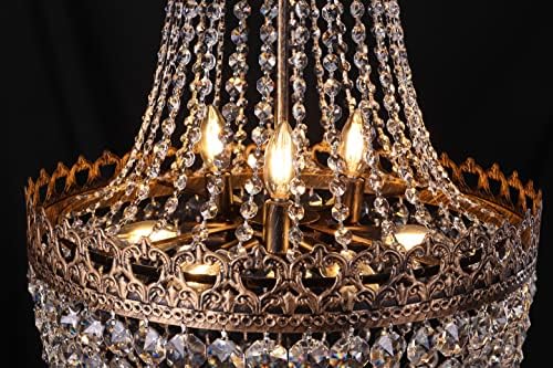 Wellmet Crystal Chandelier Lights, 9-Light French Empire Foyer Chandelier Pendant, Hanging Ceiling Lighting Fixture for Hallway Dining Living Room Bedroom Kitchen, 30" H x 19.69" W, Antique Bronze