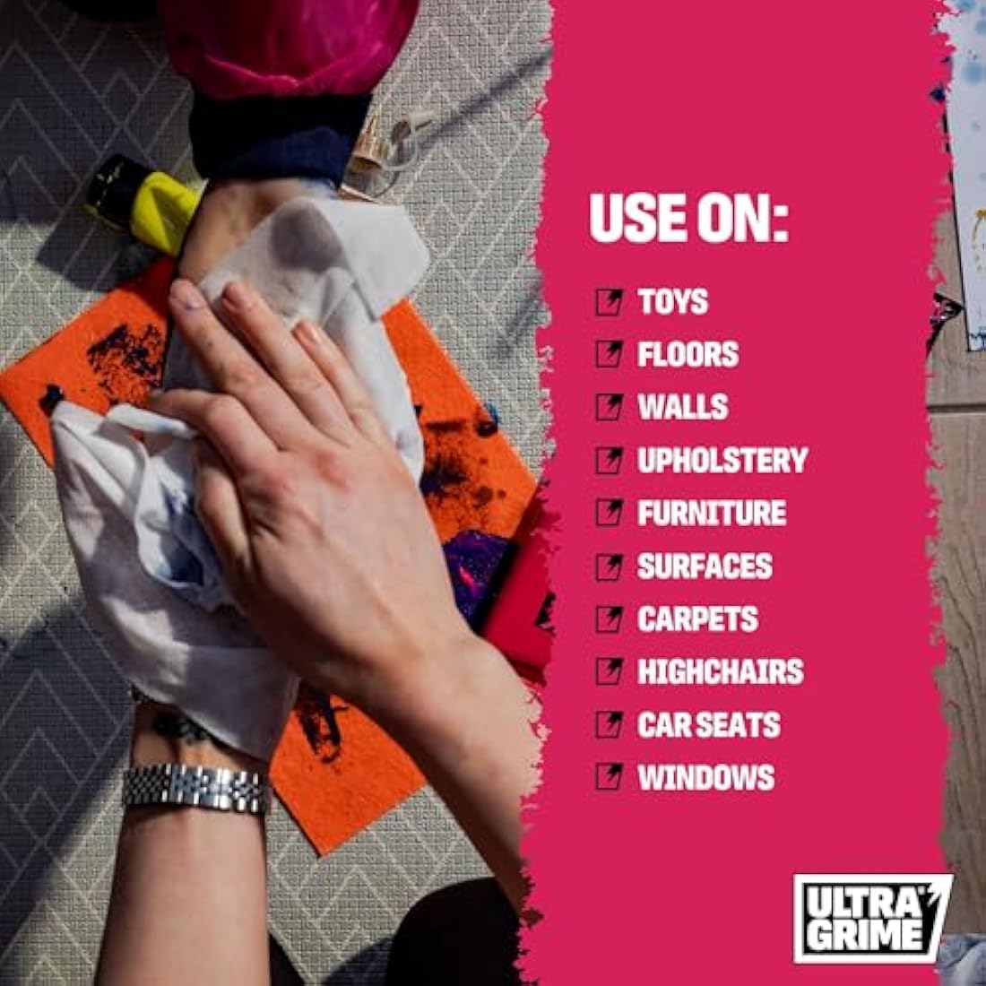 UltraGrime Multi Purpose Family XXL Biodegradable 80 Clothwipes - Pomelo Scented Large Wet Cloths - Heavy Duty Multi Purpose Cleaner