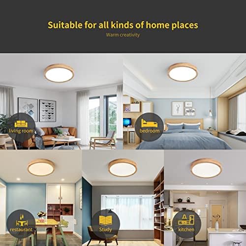 Schindora Wooden LED Ceiling Light,20W Warm White 3000K 1600 LM,Round Wood Ceiling Lights Ø30cm for Lounge Living Room Kitchen Dining Room Hallway Home Office Children's Room