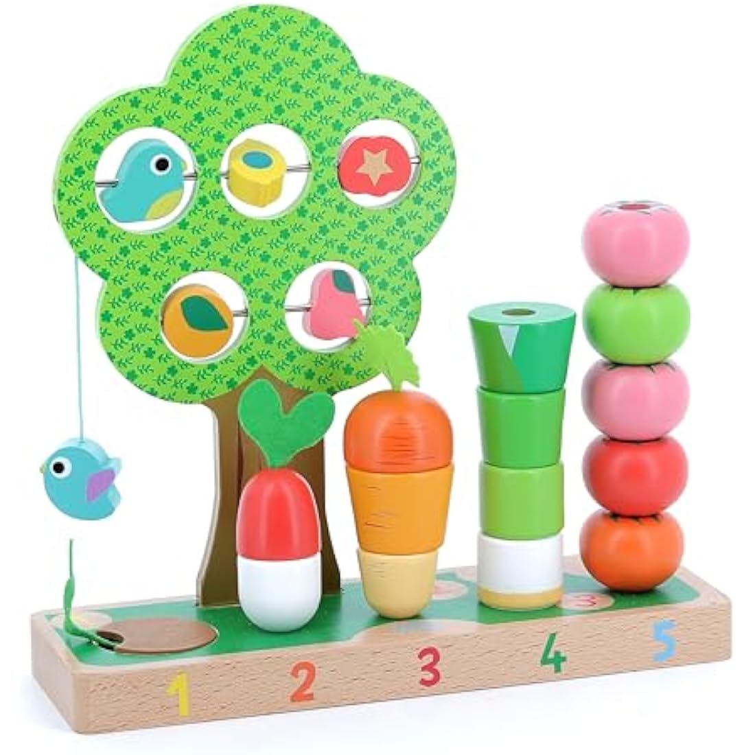 Vilac - 2469 -Wooden Toy I Learn To Count Vegetables Multi-color, Nature, Plant, Bird, Vegetable, Fruit Theme