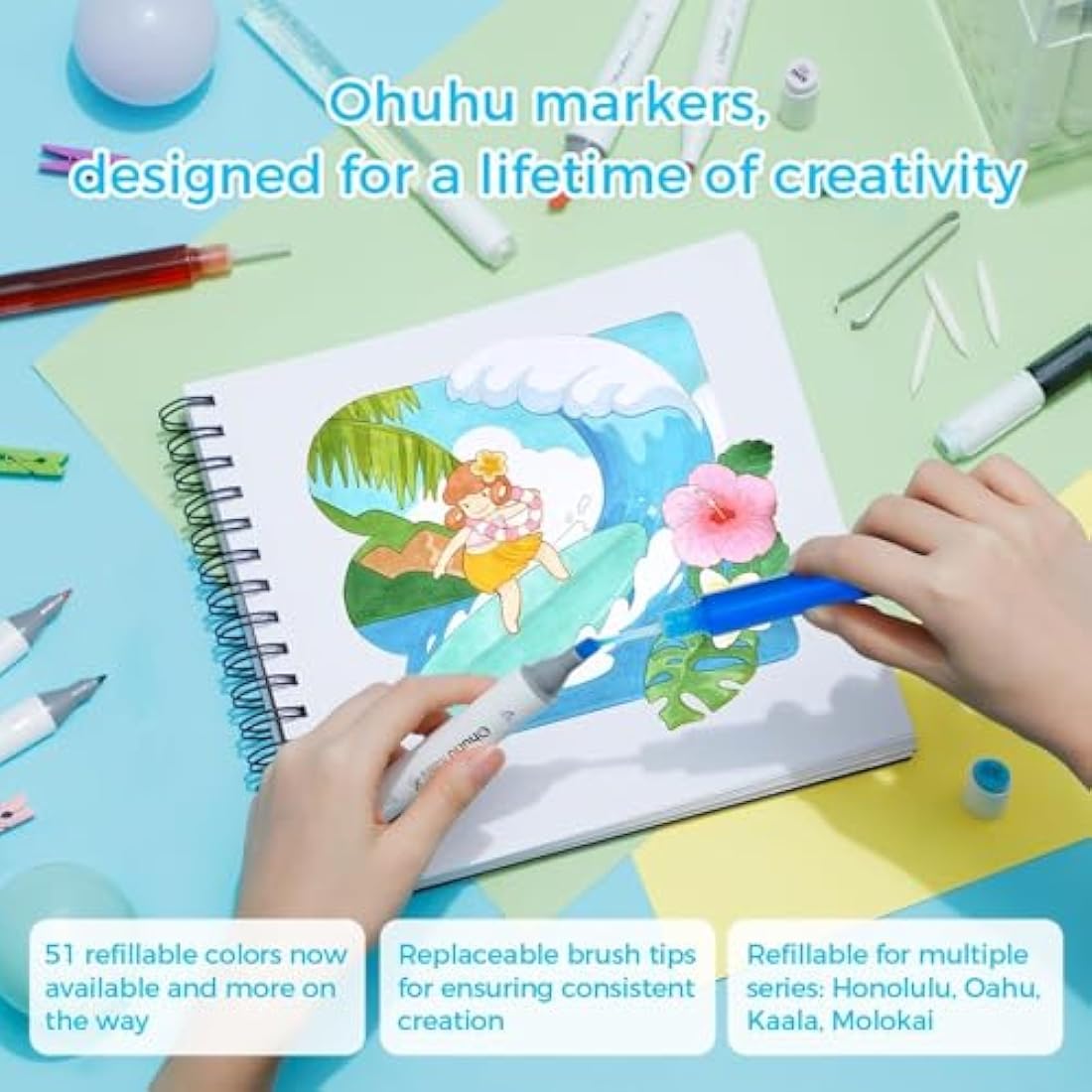 Ohuhu 120 Colours Dual Tips Permanent Marker Pens Art Markers for Highlighter Pen with Carrying Case for Drawing Sketching Adult Colouring Highlighting and Underlining