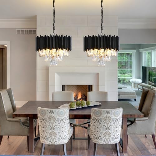 Modern Crystal Chandeliers 3-Tier K9 Round Crystal Chandeliers Light Fixture Small Black Ceiling Light Fixture for Dining Room Living Room Bedroom Entryway ，E14*5Light