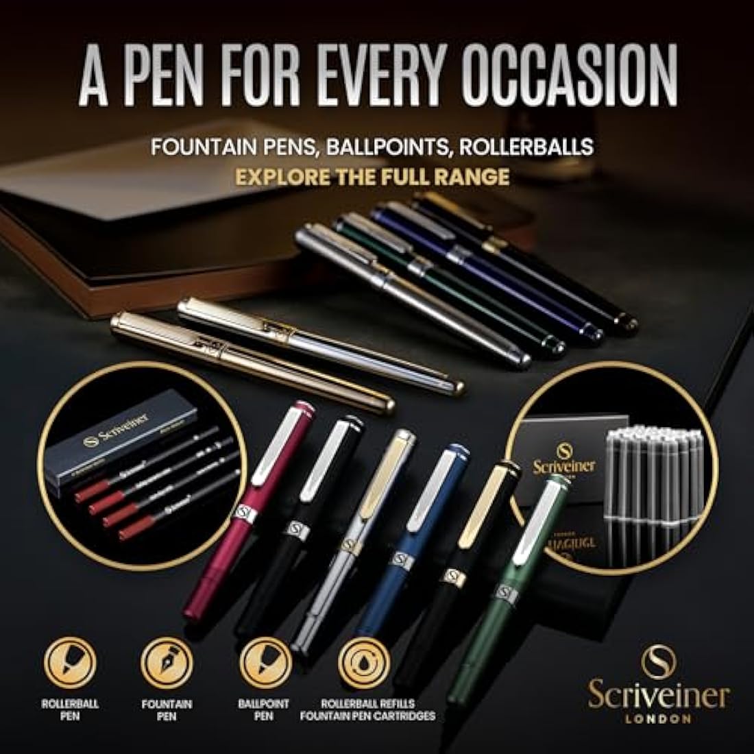 Scriveiner Silver Chrome Rollerball, Award Winning Luxury Pen, Heavy Pocket Pen with Chrome Finish, German Schmidt Refill, Best EDC Writing Pen Gift Set for Men & Women, Nice Designer Office Fancy Pen