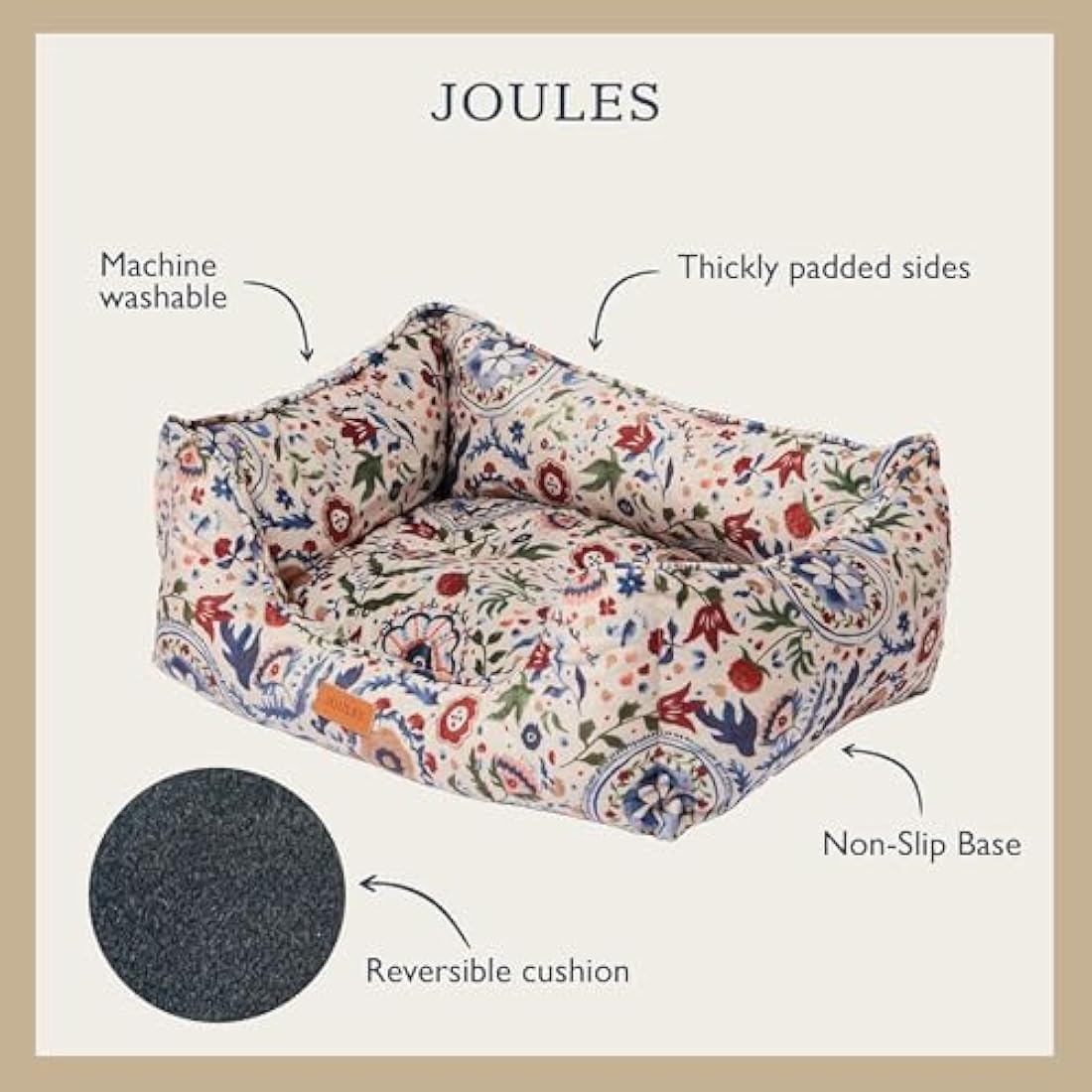 Rosewood x Joules Festival Floral Box Bed for Dogs, Medium Dog Bed, Padded Sides, Non-Slip Base, Luxury Pet Bed for Medium Dogs