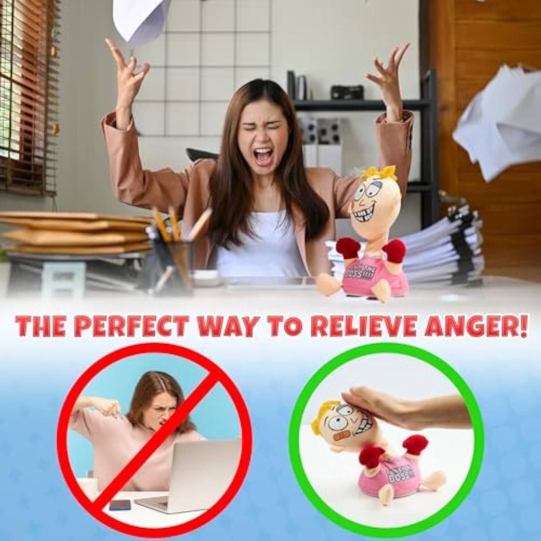 Stress Relief Toys for Adults - Punch The Boss Stress Toy Anger Relief Anti Stress Office Desk Punch Bag Coworker Secret Santa - Funny Gifts (Pink)