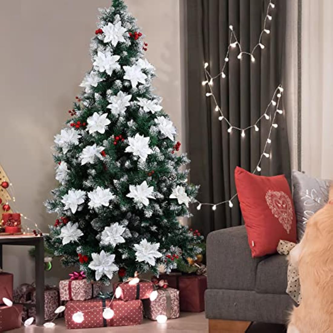 Toyvian Poinsettia Artificial Poinsettia Christmas Decorations Glitter Christmas Tree Flowers Decorations Novetly Artificial Chritstmas Flowers for Xmas Tree Decorations with Clips