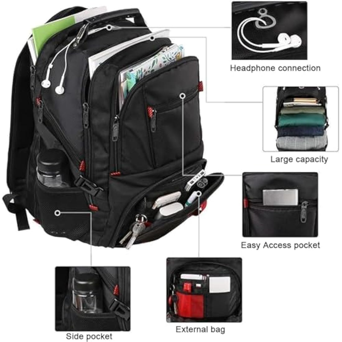 MATEIN Travel Laptop Backpack Large, 17.3 Inch Backpack 50L School Bag Water Resistant, Work Computer Rucksack for Men Anti Theft TSA with USB Charging Port, Laptop Bags for School College Business