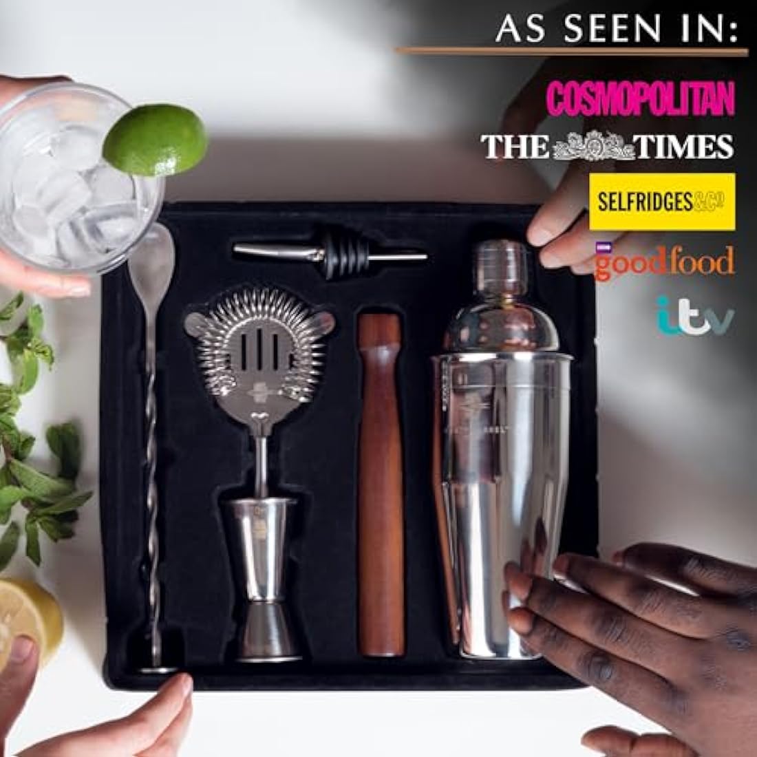 Rusty Barrel Cocktail Making Kit - Beautifully Presented Cocktail Shaker Set - Premium Cocktail Set with Cocktail Shaker and Bar Accessories for Home Pub - Cocktail Gift Set in a Beautiful Gift Box