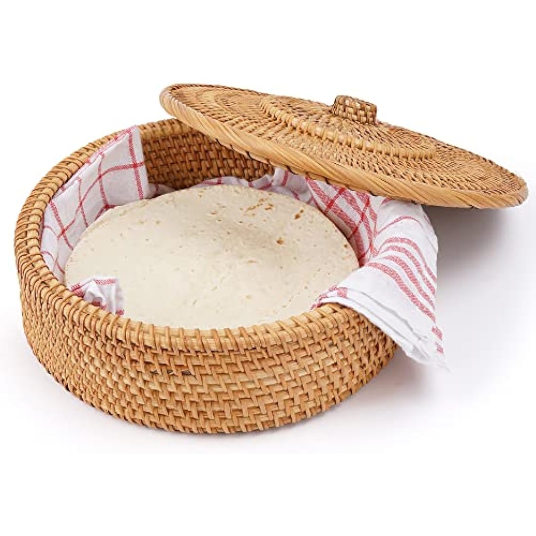 Tortillada - 26 cm Tortilla Warmer / Tortilla Warmer Basket Handmade from Rattan with Cotton Tea Towel