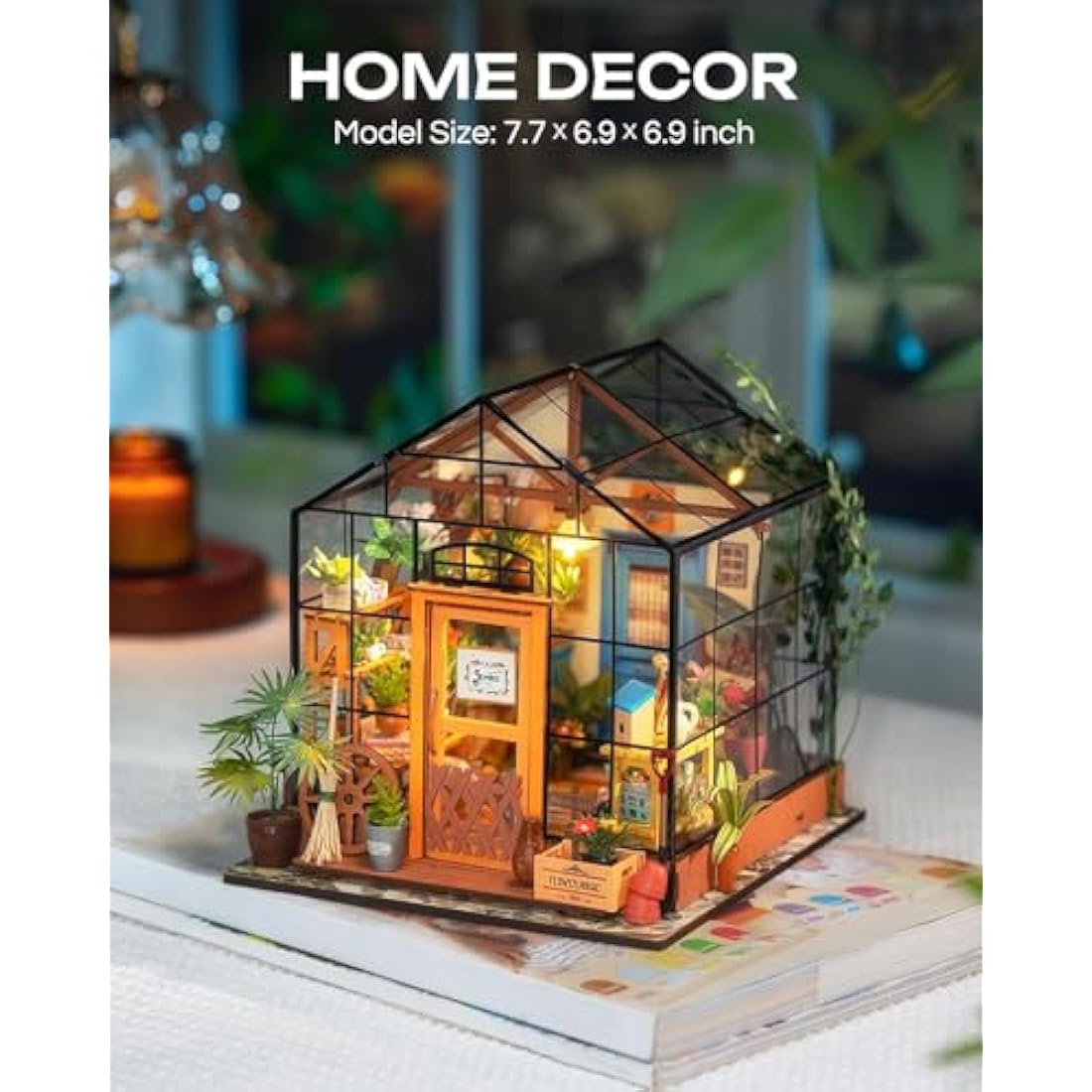 ROBOTIME DIY Doll House kit Cathys Flower House, Miniature Greenhouse Craft Kit for Adults, Mini Diorama Room with Furniture, Educational Toys