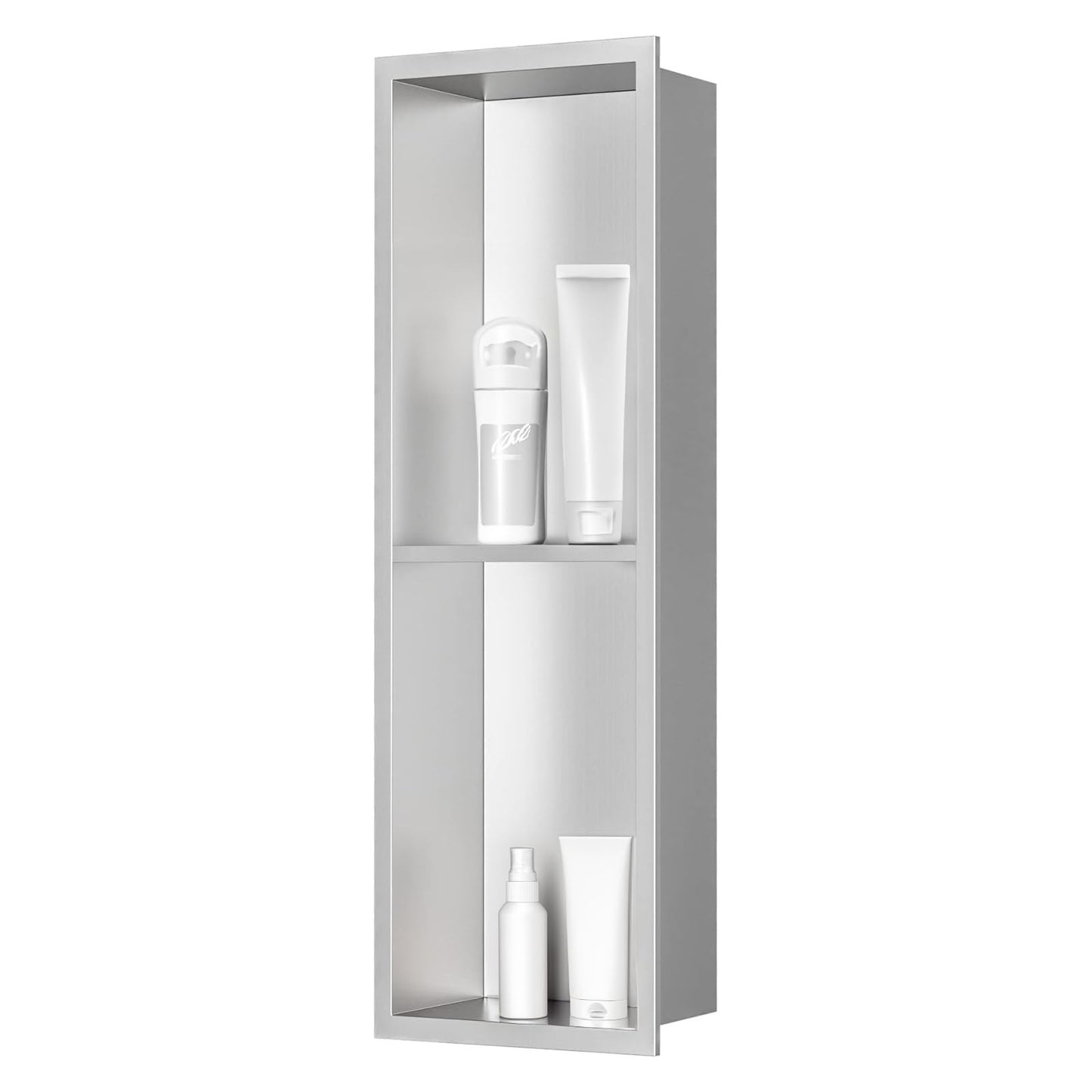 sunrik Shower Niche, Embedded Shower Niche Stainless Steel, Shower Niche with Shelf 20?60?10 cm, Nickel color