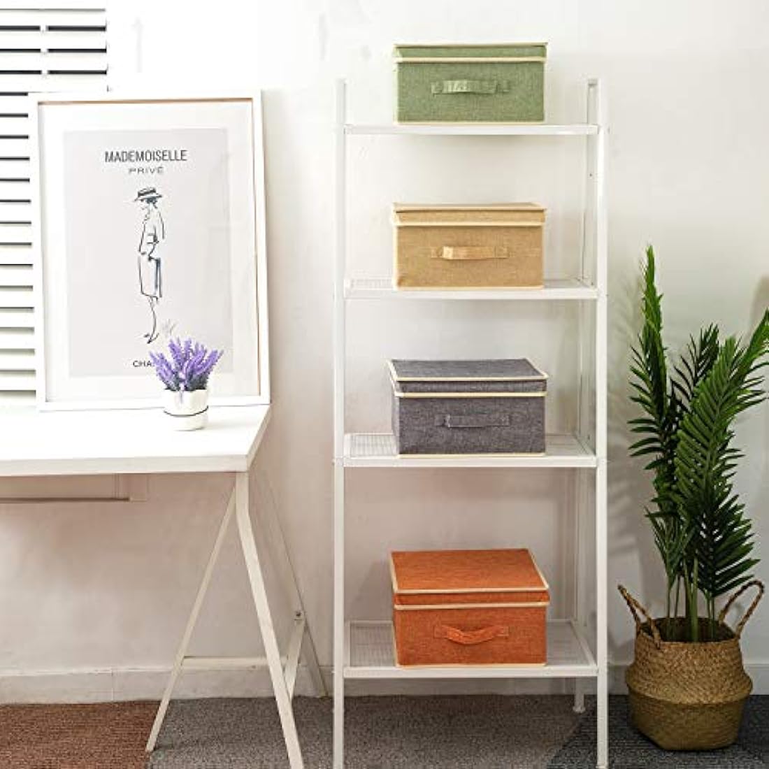 BrilliantJo Storage Boxes with Lid, Foldable Clothing Storage Basket case with Handle for Closet, Bedroom, Home, 33.5L x 31.75W x 17.5H(cm) 4 mixed colors A
