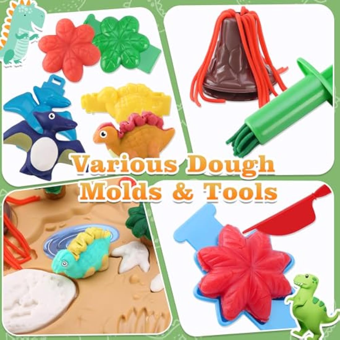 Dear Deer Kids Play Color Dough Dinosaur Play Set 26 Pcs Pretend Play Toy Kit with Dough and Moulds in a Portable Case