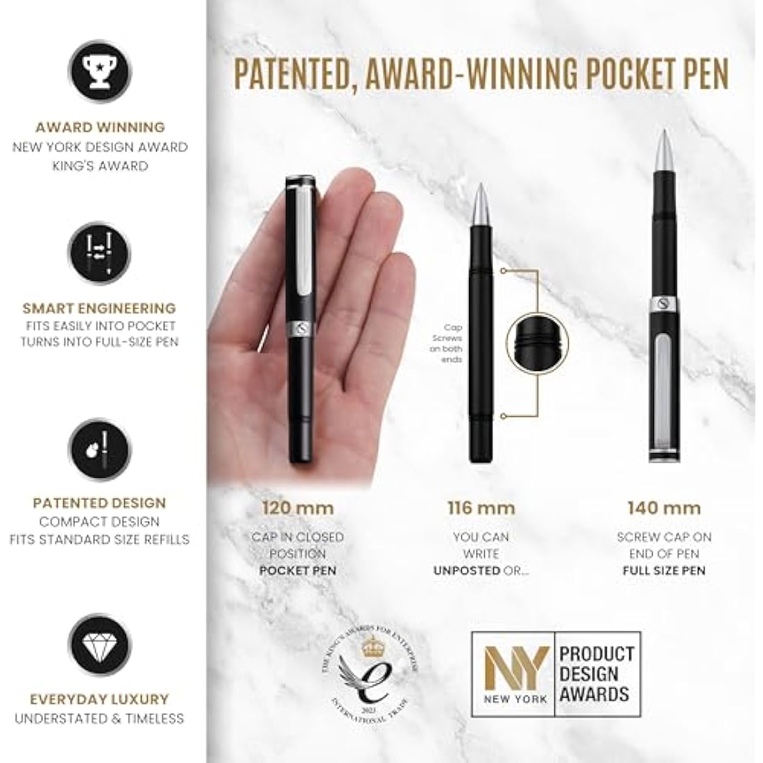 Scriveiner Black Rollerball EDC Luxury Pen, Stunning Pocket Pen with Chrome Finish, Best Writing Gift Set for Men & Women, Incliudes German Schmidt Refill, Great Present Idea for Office or Graduation