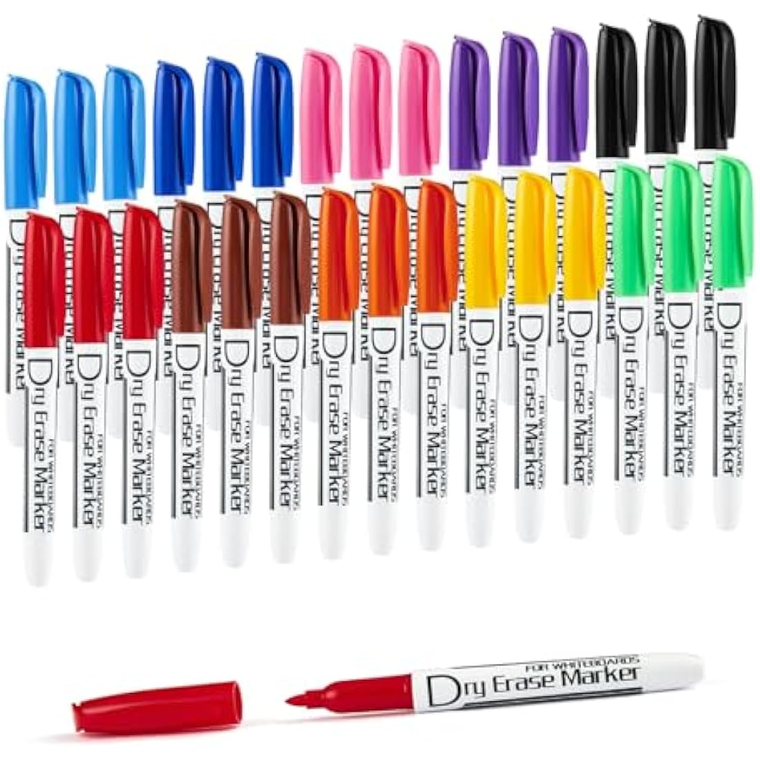 Volcanics Whiteboard Pens Low Odor Fine Whiteboard Markers Dry Wipe Pens Thin Box of 30, 10 Colours