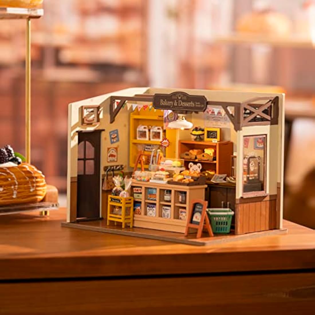 ROBOTIME DIY Miniature House Kit for Adults, Mini Dolls House Building Kit with Furniture and LED Lights for Women's or Girl's Birthday Gift.