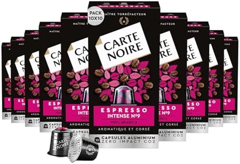 Carte Noire, Espresso Intense, 100 Aluminium Capsules Compatible with Nespresso Original Coffee Machines, with Dried Fruit and Chocolate Notes, 100% Arabica, Intensity 9/10, 10 Packs