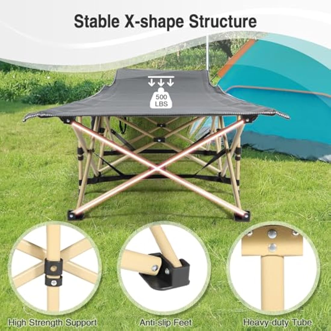 REDCAMP Folding Camping Beds for adults, Heavy Duty Sturdy Camp Bed with Thick and Soft Mattress, Stronge Thicker Tubes Sleeping Bed Outdoor Travel Office, Grey with Thicker Pad