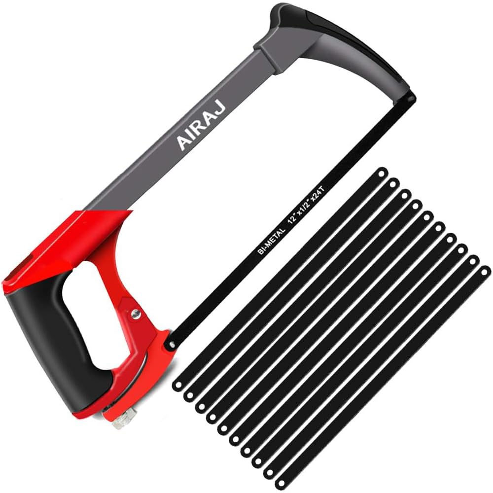 AIRAJ Professional Hacksaw Frames with10 Saw Blades,Two Sawing Angles (45?/90?),Multi-Purpose Heavy Duty Handsaw Set for Plastic, PVC Pipe,Tile,