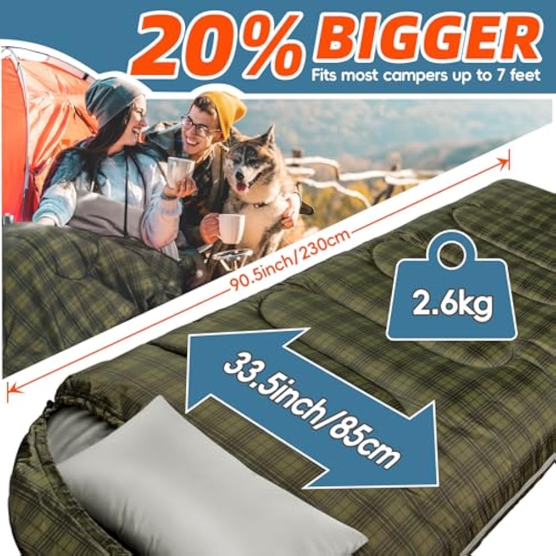 MEREZA Sleeping Bags XL for Mens Large Wide Sleeping Bag for Camping Big and Tall Sleeping Bags for Women Adults Warm with Compression Sack Cold Weather & Warm
