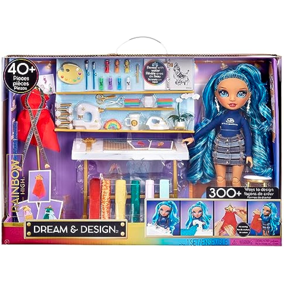 Rainbow High Dream & Design Fashion Studio Playset - Fashion Design Playset with Blue Skyler Bradshaw Doll and Easy No-Sew Fashion Kit - Ideal for Kids Ages 4-12 and Collectors