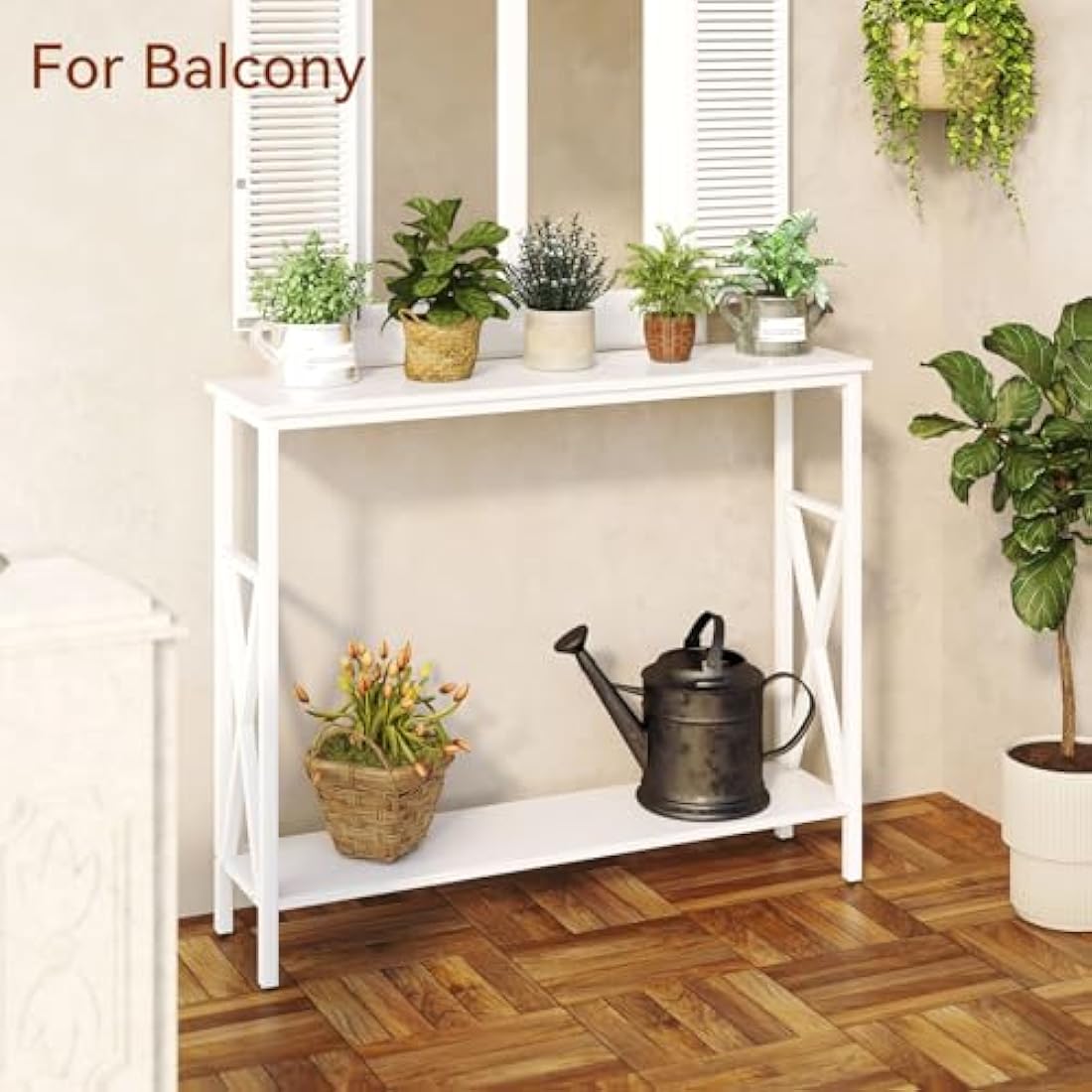 YMYNY Console Table, Industrial Entryway Table for Hallway, Narrow Sofa Table with Shelves, Metal Frame, Compact Display Table for Small Spaces, Living Room, 101×25×80.5CM White HST007W