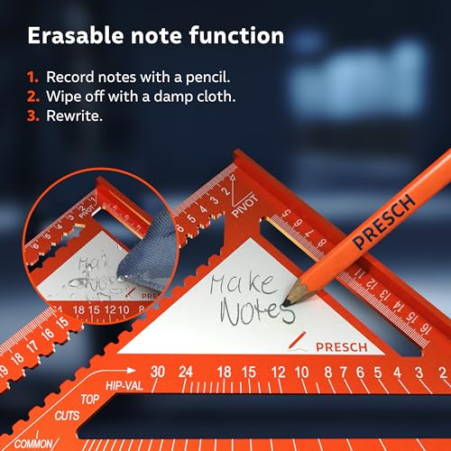 Presch Carpenters Square 300mm | Innovative wipeable note surface | High-precision milled aluminum for permanently accurate 90° angles | Carefully crafted, resilient coating