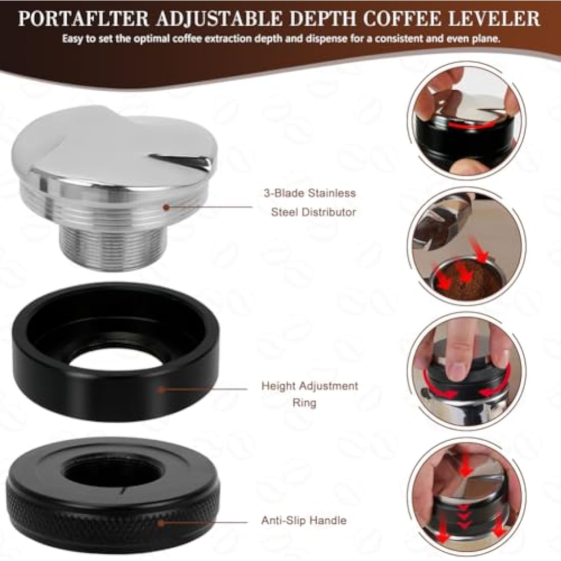 Y-Step 5 Pcs Coffee Tamper Set, Espresso Coffee Accessories Set, with 51mm Coffee Tamper Station, Coffee Leveler, Espresso Tamper, Coffee Stirrer, Coffee Cleaning Brush - Coffee Tamper Holder Set