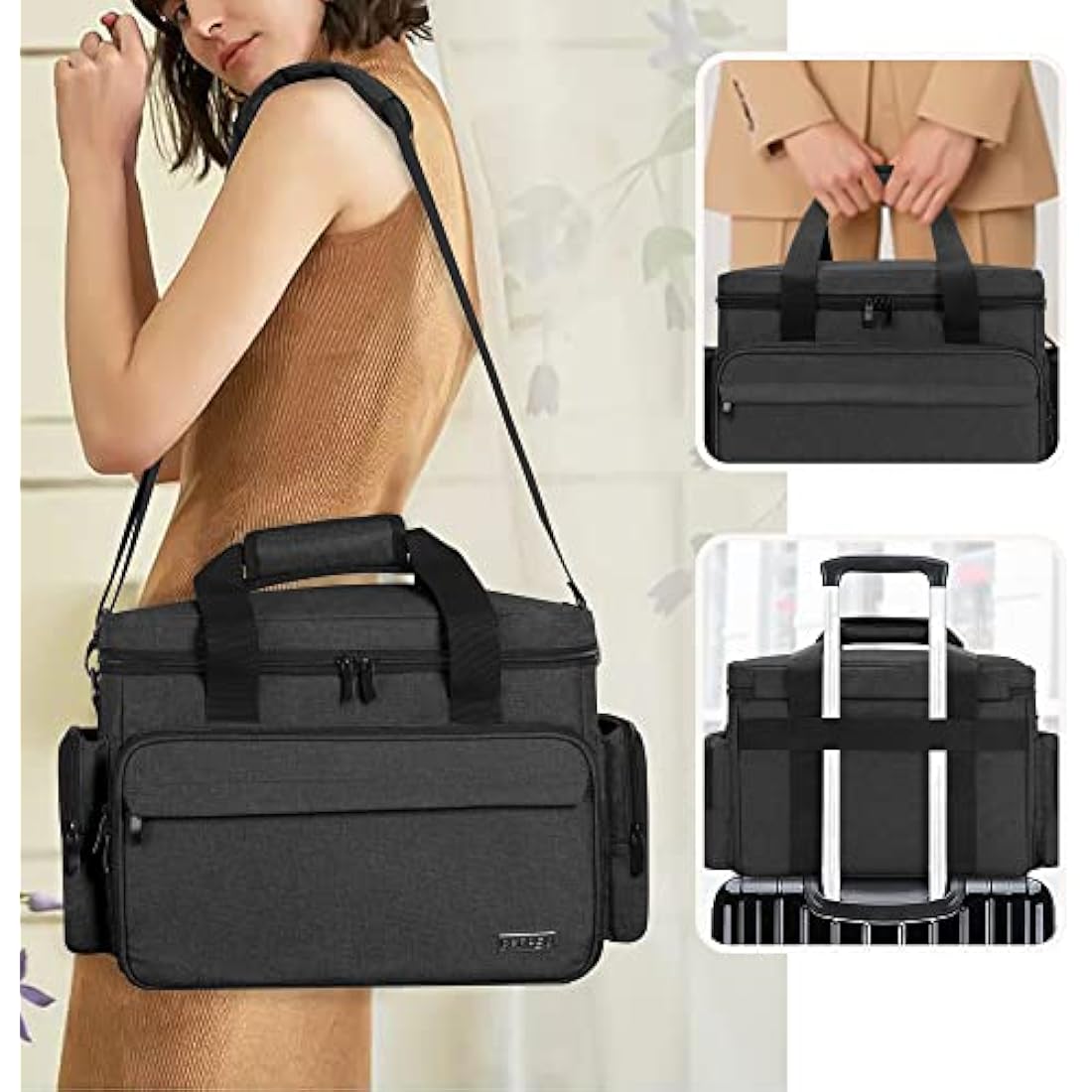 BAFASO Large Makeup Bag with 2 Removable Pouches and Detachable Dividers, Multifunctional Cosmetic Bag to Keep Makeup and Hair Supplies (Patent Pending), Black