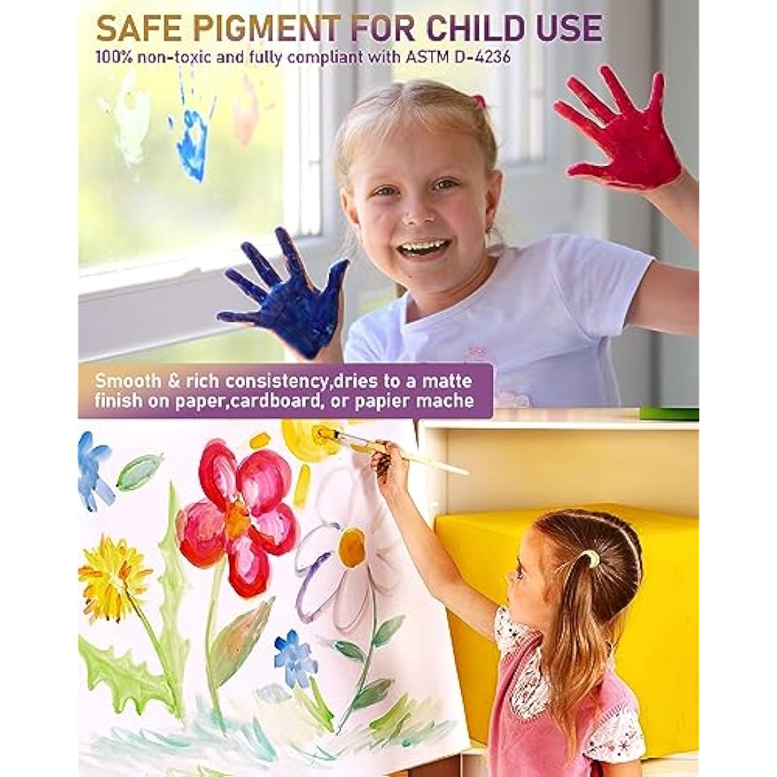 Nicpro 18 Colors Large Washable Paint Set (8.4oz,250 ml), Acrylic Bulk Supplies Non Toxic Children Tempera Paint for Art, Craft DIY, Poster & Finger Paint, School, Home,Classroom, Party