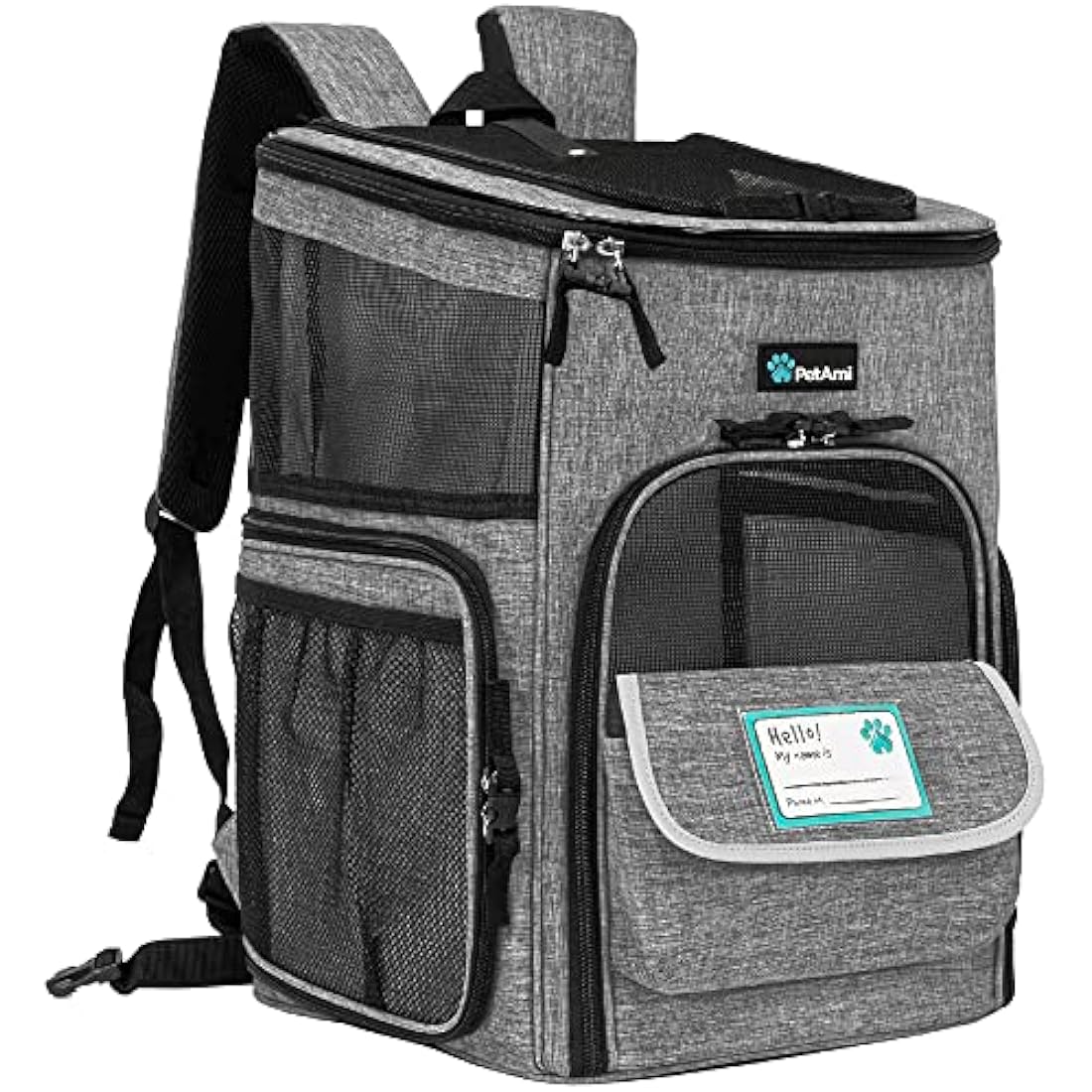 PetAmi Pet Carrier Backpack for Small Cats, Dogs, Puppies | Airline Approved | Ventilated, 4 Way Entry, Safety and Soft Cushion Back Support | Collapsible for Travel, Hiking, Outdoor (Heather Gray)