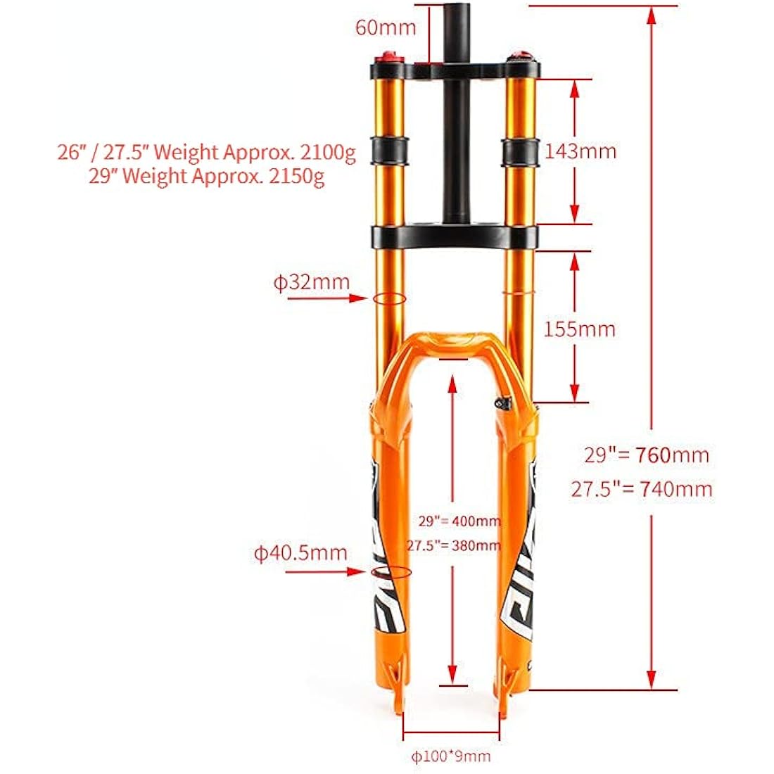 splumzer Bicycle Suspension Fork 26/27.5/29" for Mountain Bike DH Air Double Shoulder Downhill Abseiling Shock Absorber Straight Tube Ultralight Bicycle Shock Absorber Rebound Adjustment