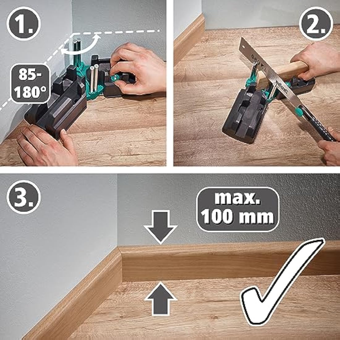 wolfcraft Bevel and Mitre Box, 100 mm I 6948200 I 2-in-1 Product for Precise baseboards with Automatic Mitre Transfer - Made in Europe
