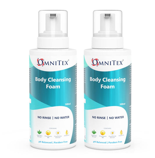 2pk - Omnitex Rinse Free Body Cleansing Foam 500ml | With Herbal Oils & Vitamins | No Water - No Rinse Body Wash | Clean, Nourish, Protect | No