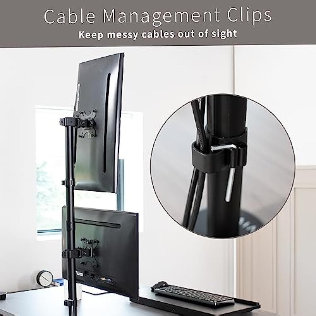Vivo Dual LCD Monitor Desk Mount Stand Heavy Duty Stacked, Holds Vertical 2 Screens up to 32" (STAND-V002T)