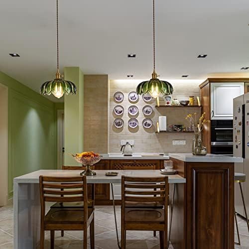 XZHGCEE Glass Pendant Light Green Ceiling Light, Hanging Ceiling Lights Vintage Pendant Light, Pendant Lights for Kitchen Island Bedroom Hallway Study Room Coffee Bar
